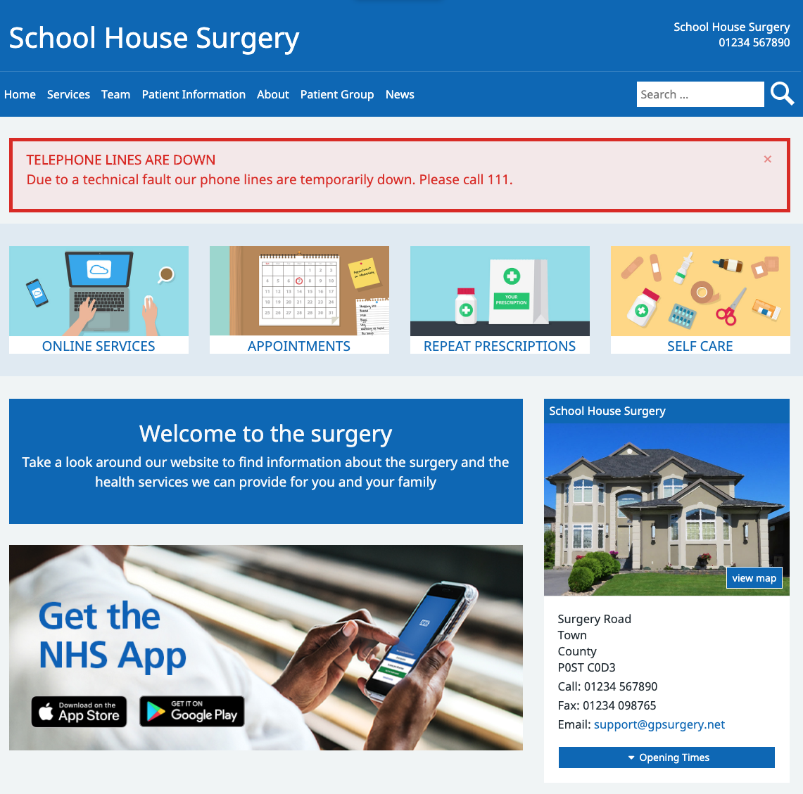 School House Surgery DEMO site Screenshot