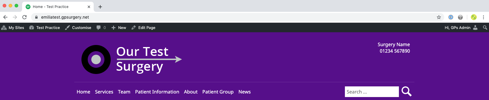 Screenshot of practice name without logo