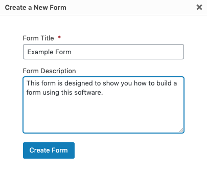 Screenshot of form creation box