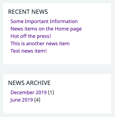 Screenshot of news sidebar