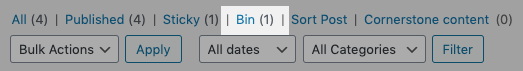 Screenshot of 'bin' option in news menu