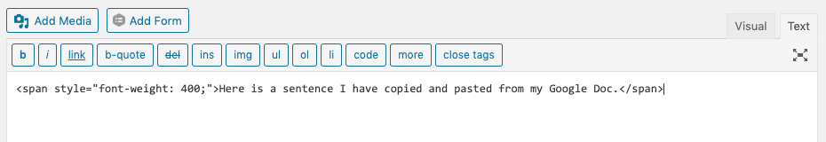 Example of text I have copied in the Text tab