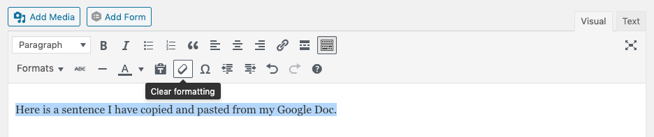 Screenshot of the 'clear formatting' button in the editor.