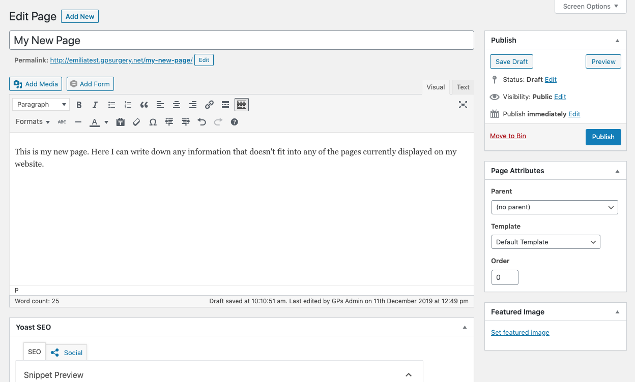 Screenshot of the new page creation screen in the editor