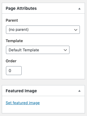 Screenshot of the page attributes box in the editor