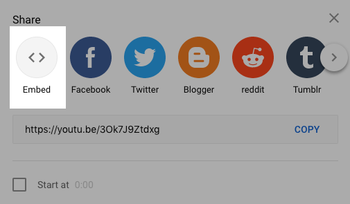 Screenshot of the embed option on YouTube