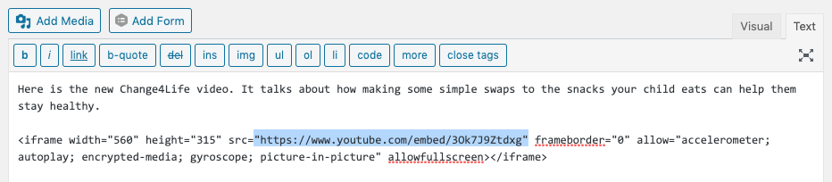 Screenshot of the video URL found within the code