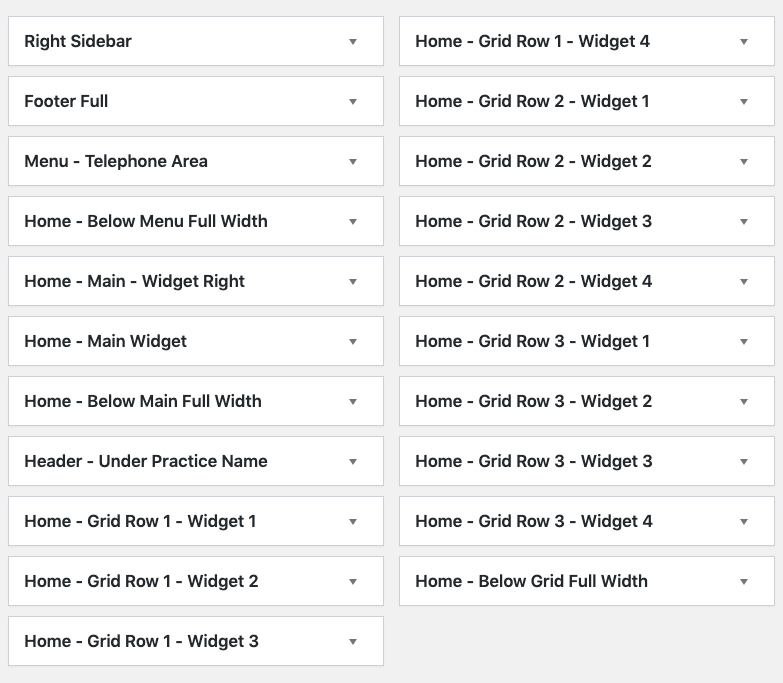 Screenshot of the widget locations in the widget menu.