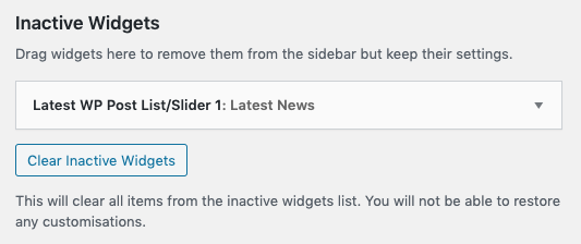 Screenshot of the inactive widgets location in the widget menu.