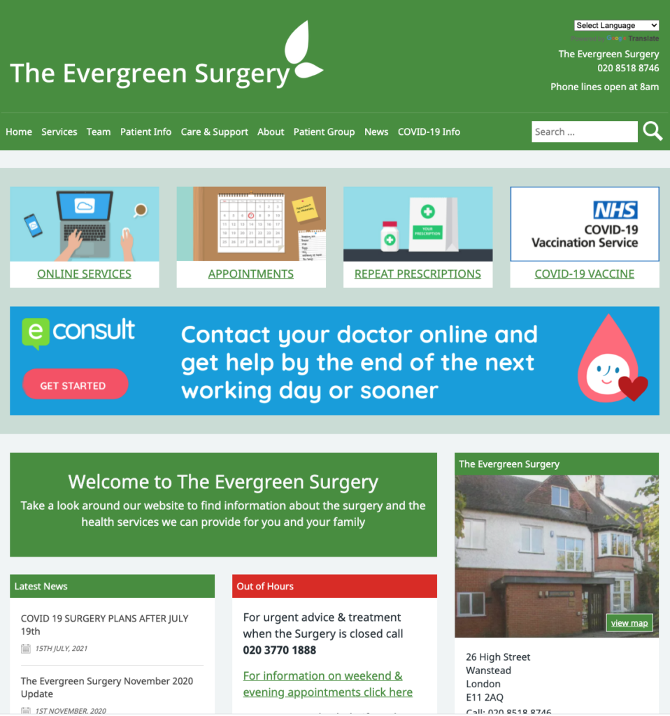 The Evergreen Surgery website