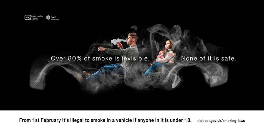 Over 80% of smoke is invisible. None of it is safe. From 1st February it's illegal to smoke in a vehicle if anyone in it is under 18.