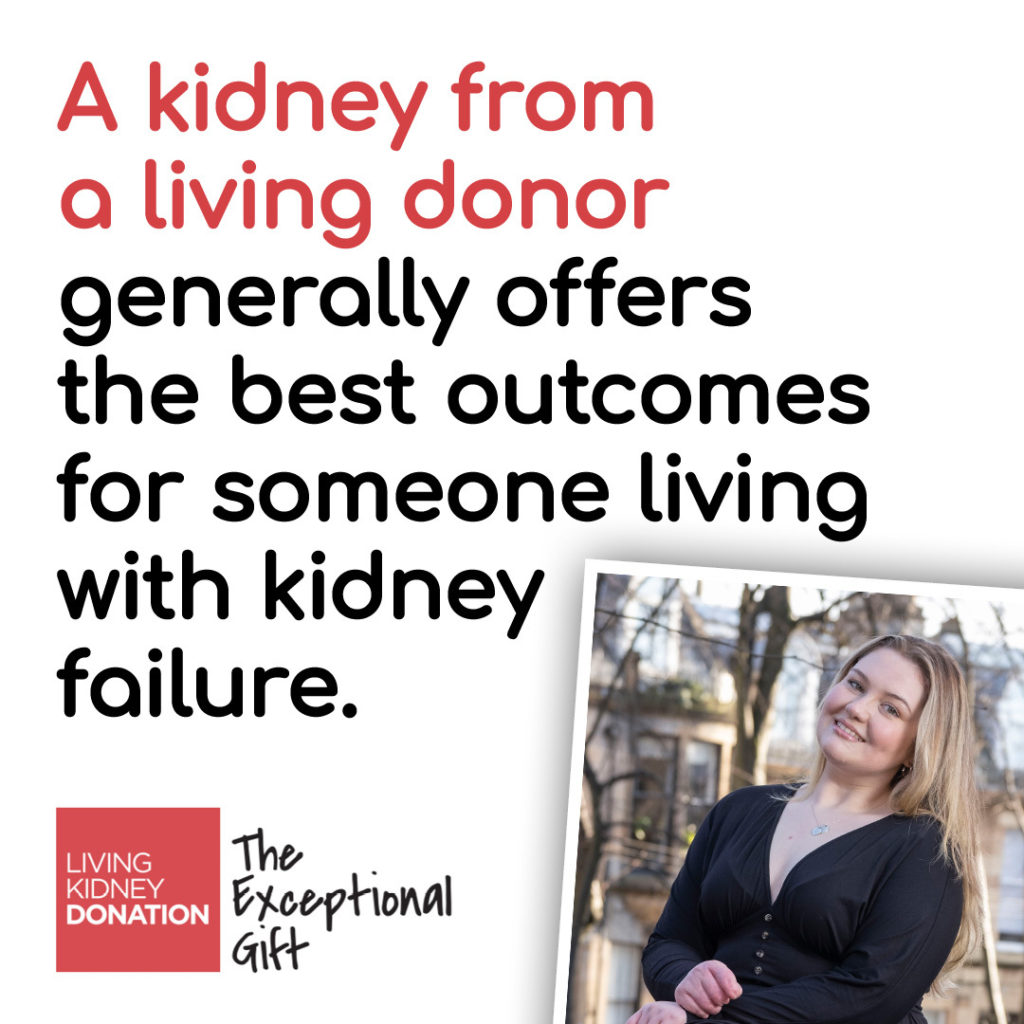 A kidney from a living donor generally offers the best outcomes for someone living with kidney failure.