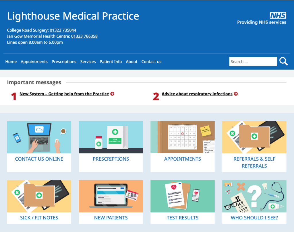 Screenshot of the Lighthouse Medical Practice website